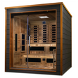 Karlstad model sauna with a hybrid full spectrum infrared tradition sauna design and a 3 person capacity made from Canadian red cedar on the interior and dark all weather composite on the exterior built for outdoor use