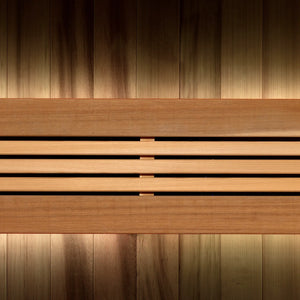 Golden Designs Osla model traditional steam sauna seat back with accent lighting