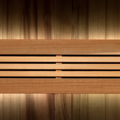 Golden Designs Osla model traditional steam sauna seat back with accent lighting
