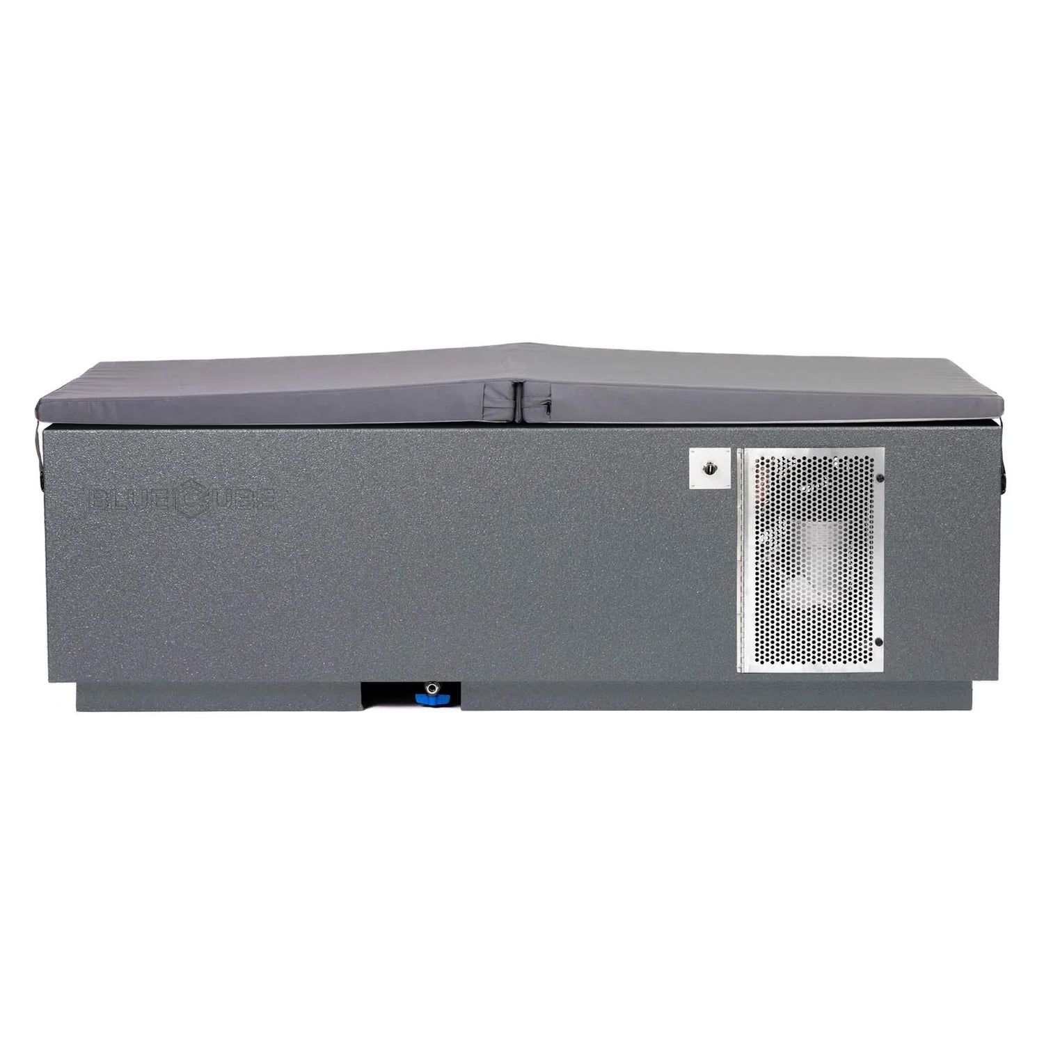 Gray BlueCube CoreChill 3 Cold Plunge Tub with spa cover which is commercial grade and handmade in America