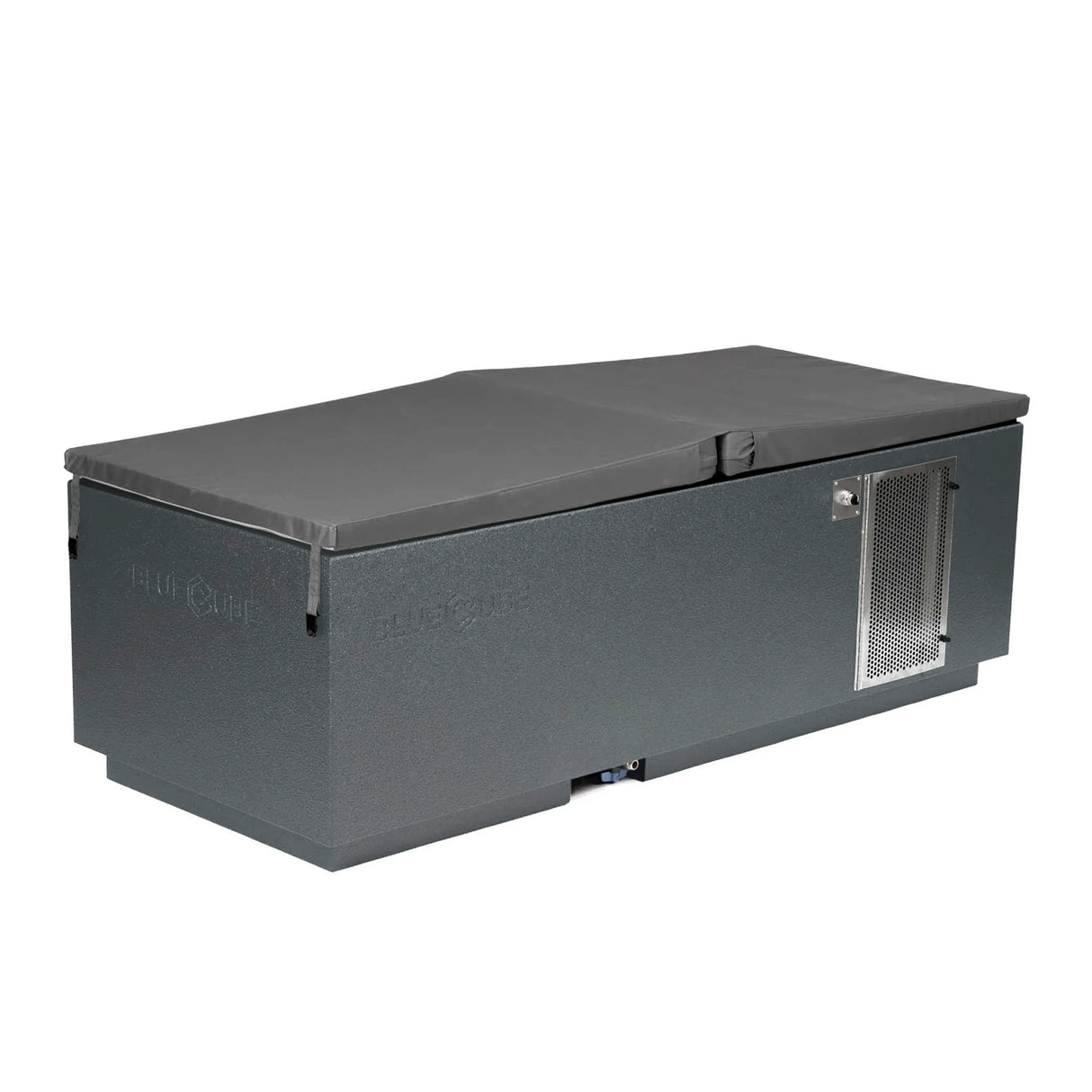 Gray BlueCube CoreChill 3 Cold Plunge Tub with spa cover which is commercial grade and handmade in America