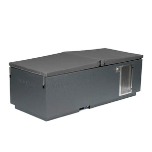 Gray BlueCube CoreChill 3 Cold Plunge Tub with spa cover which is commercial grade and handmade in America