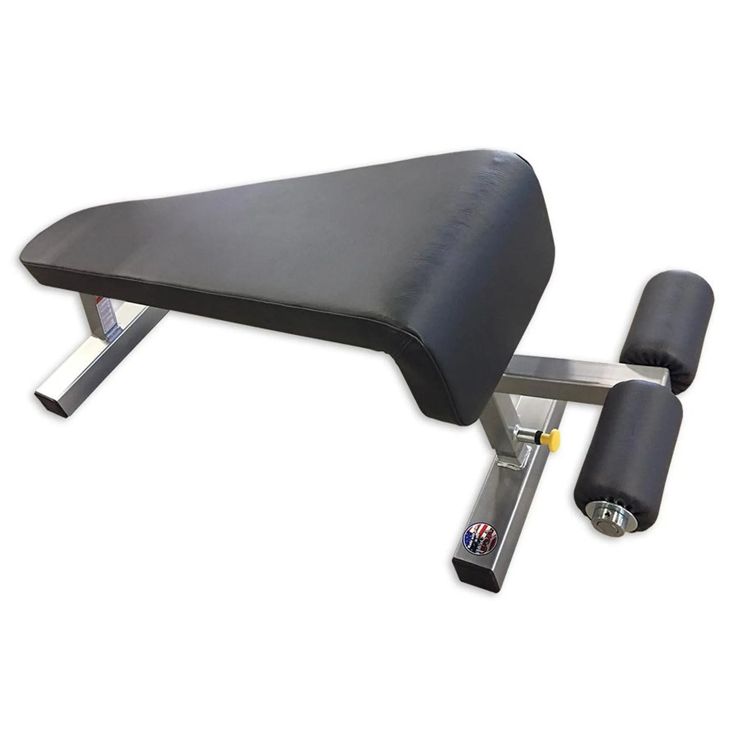 Black weight bench with adjustable angles on a white background