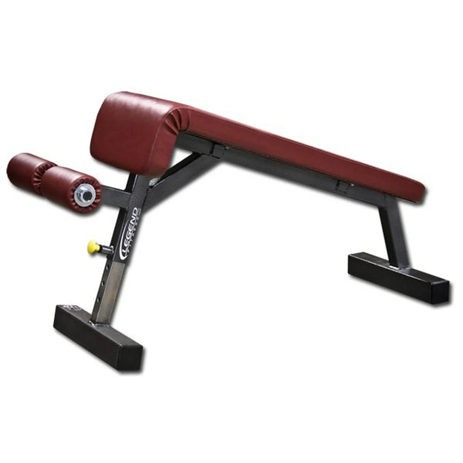 Maroon decline weight bench with black legs on a white background