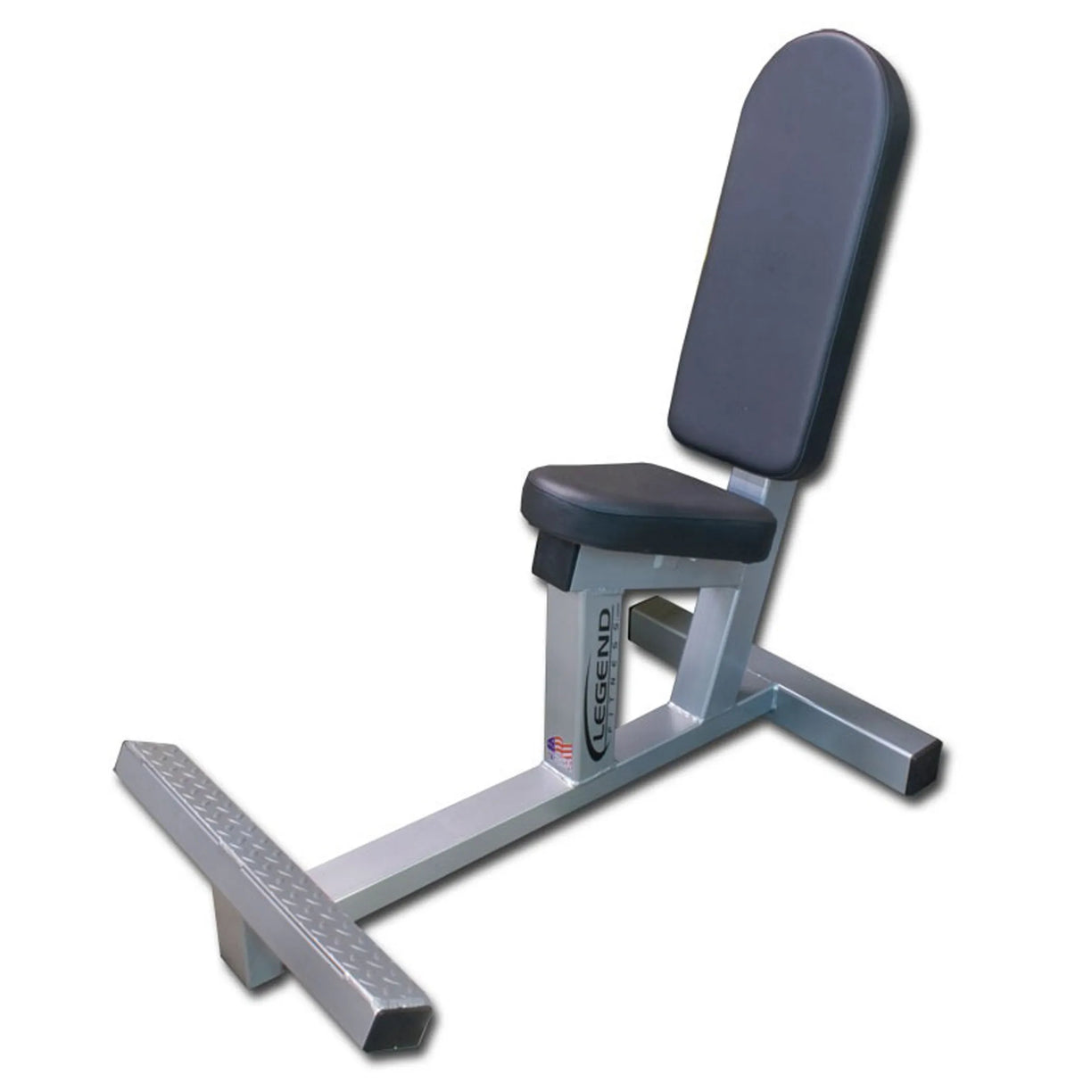 Gray weight bench with black padding on a white background