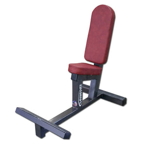 Maroon and black multi-purpose weight bench on a white background