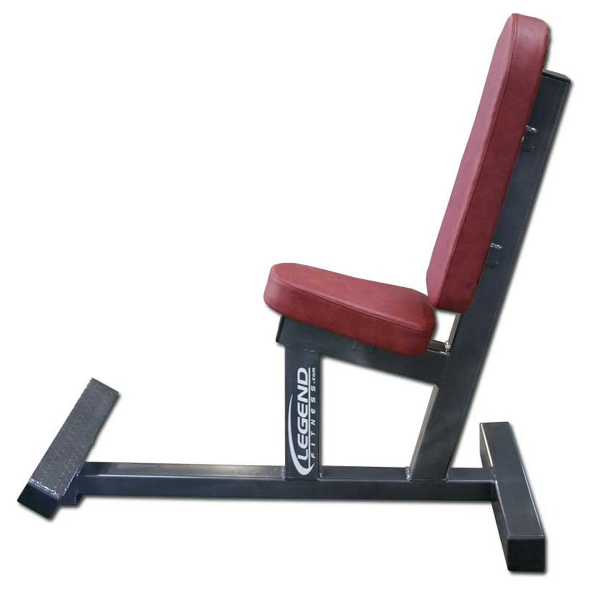 Red weight bench with black frame on a white background, featuring 'Legend Fitness' branding.