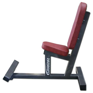 Red weight bench with black frame on a white background, featuring 'Legend Fitness' branding.