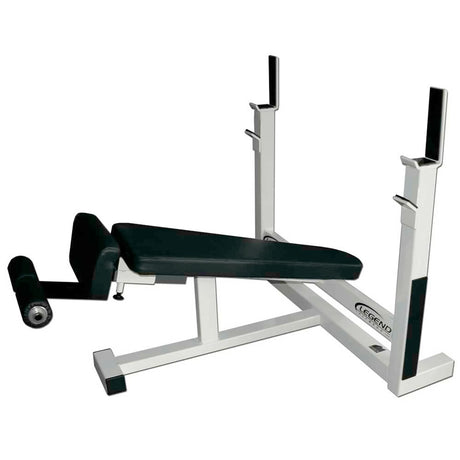 Weight bench with leg extension attachment on a white background