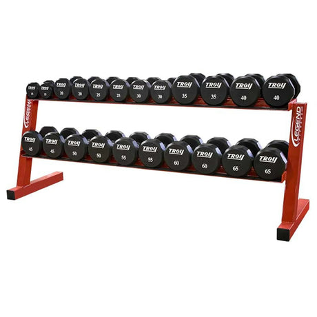 Dumbbell set with red rack on a white background