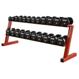 Dumbbell set with red stand on a white background
