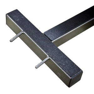 A black and silver metal frame on a white background