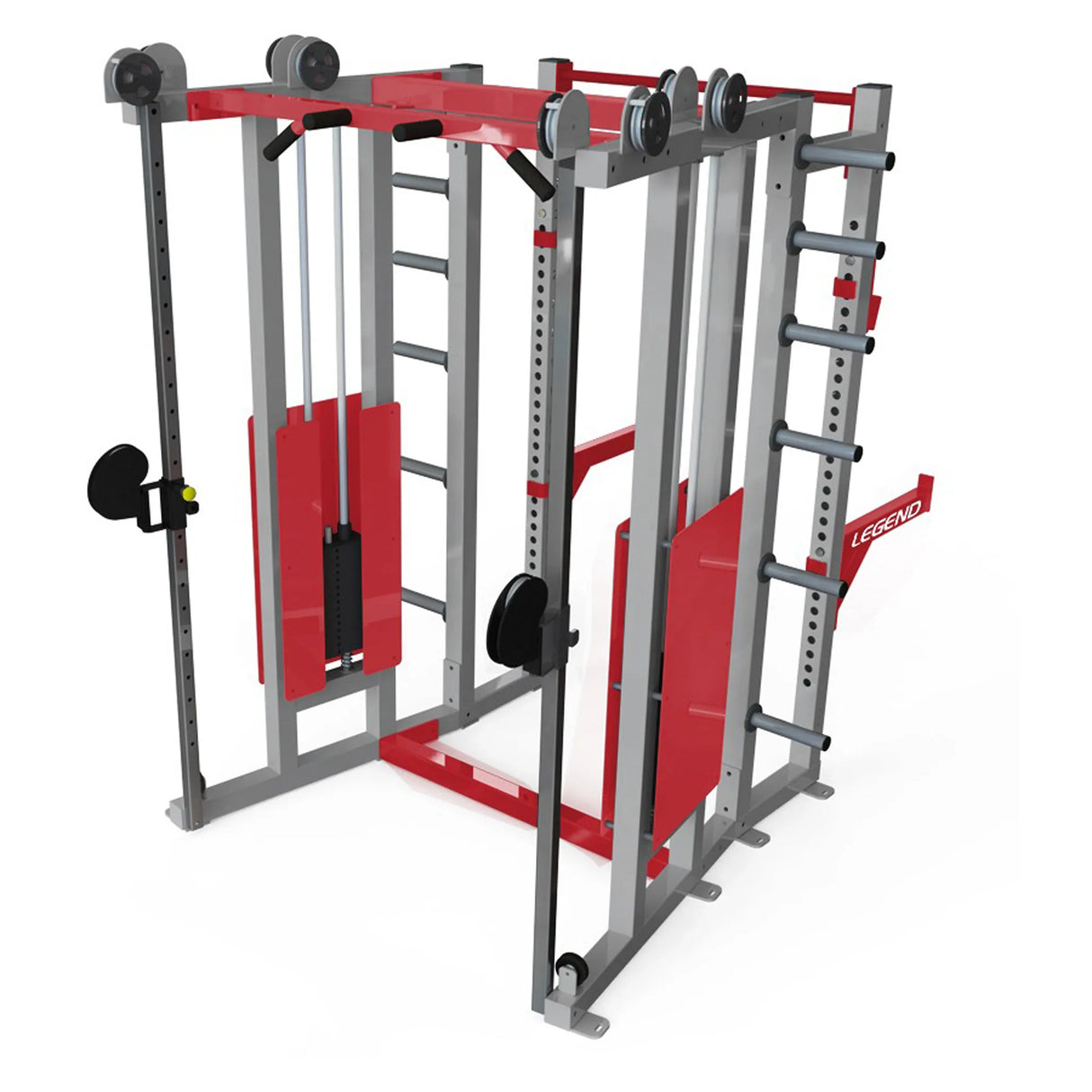Gym equipment with red and gray design on a white background