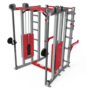 Gym equipment with red and gray design on a white background