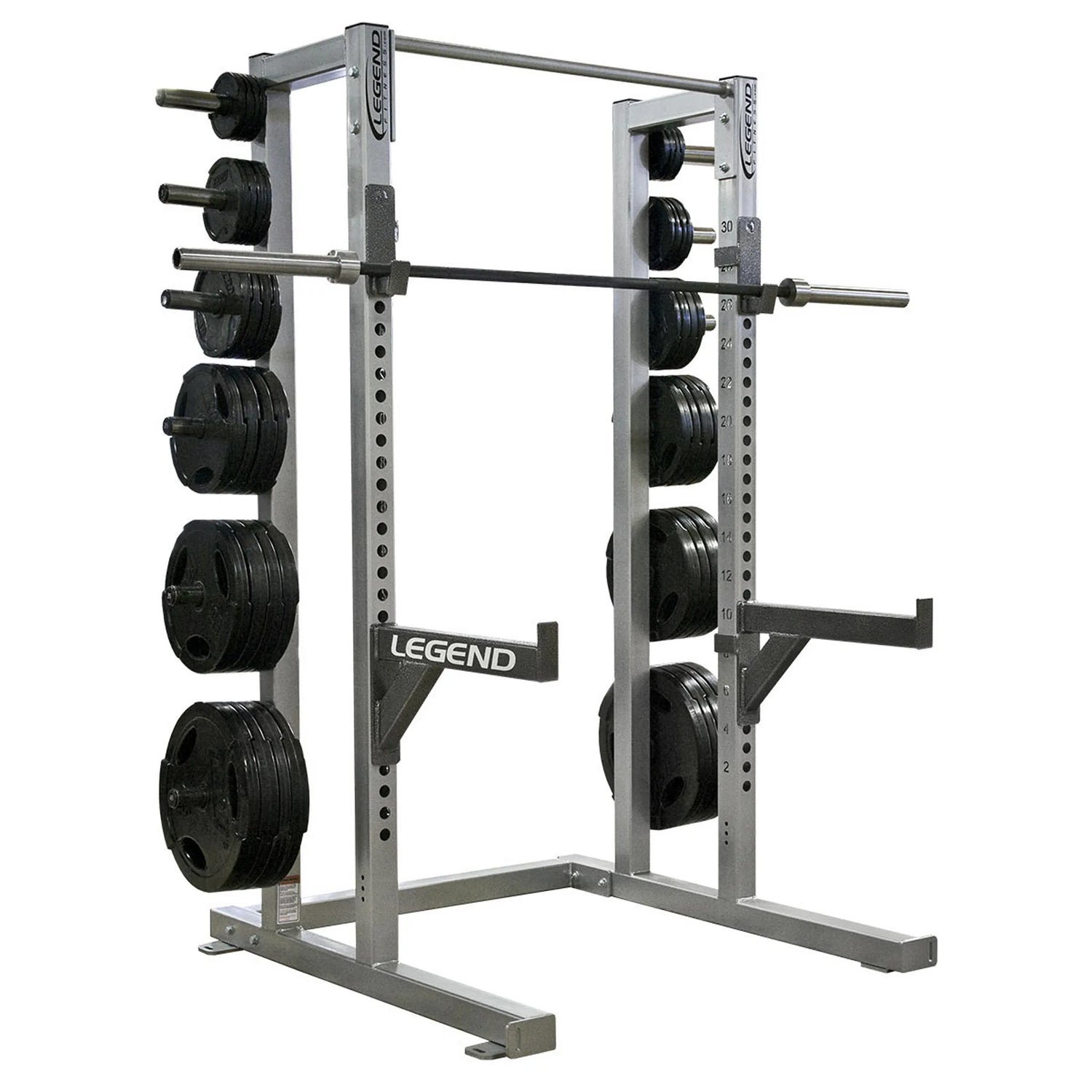 Weight rack with Legend branding on a white background