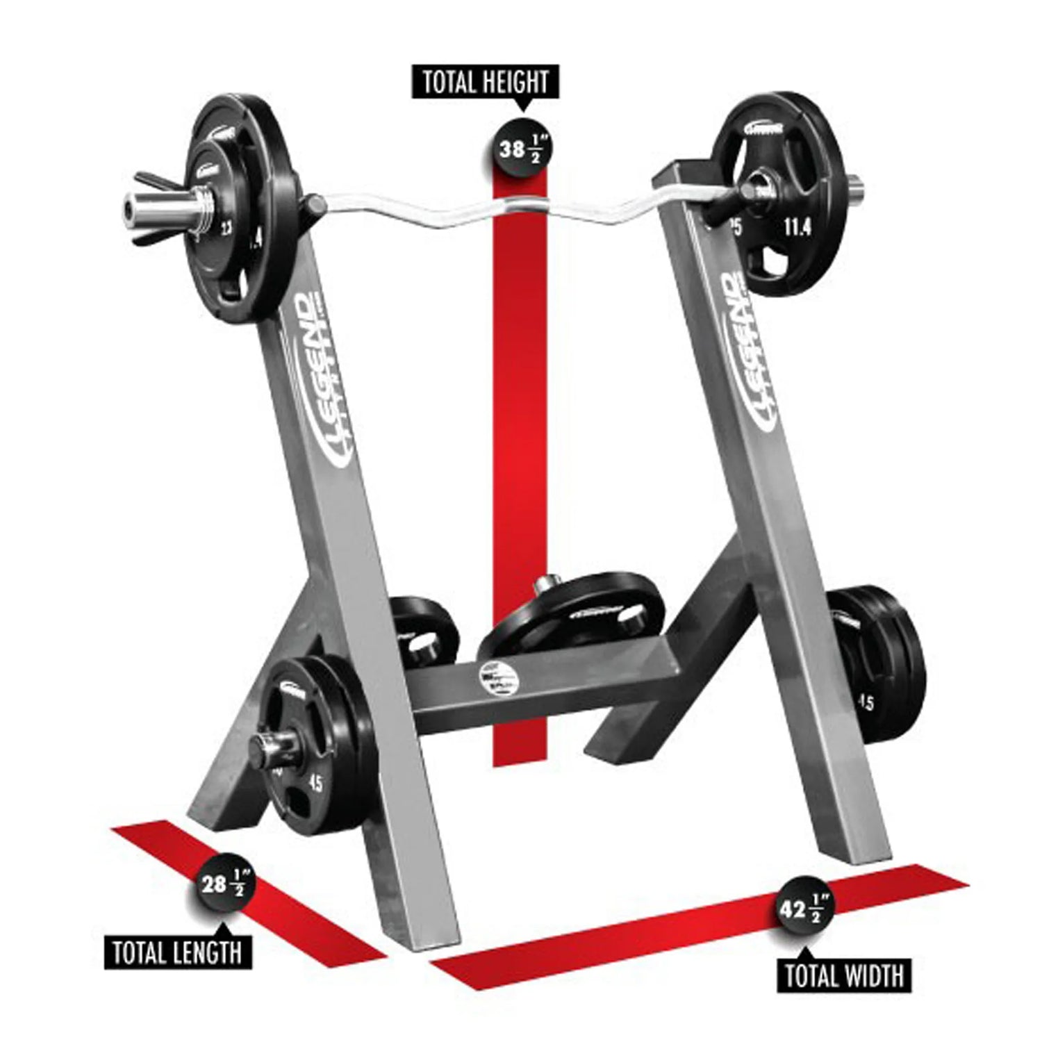 A silver curl pedestal with black plates and a silver curl bar on a white background