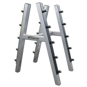A white barbell storage rack on a white background