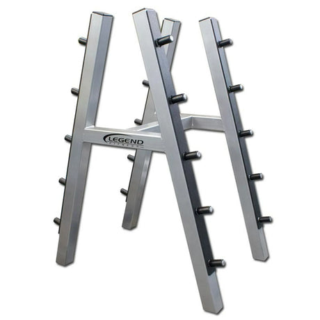 A white barbell storage rack on a white background