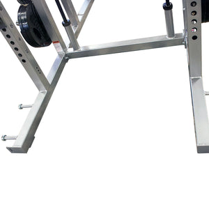 Metal weightlifting rack on a white background