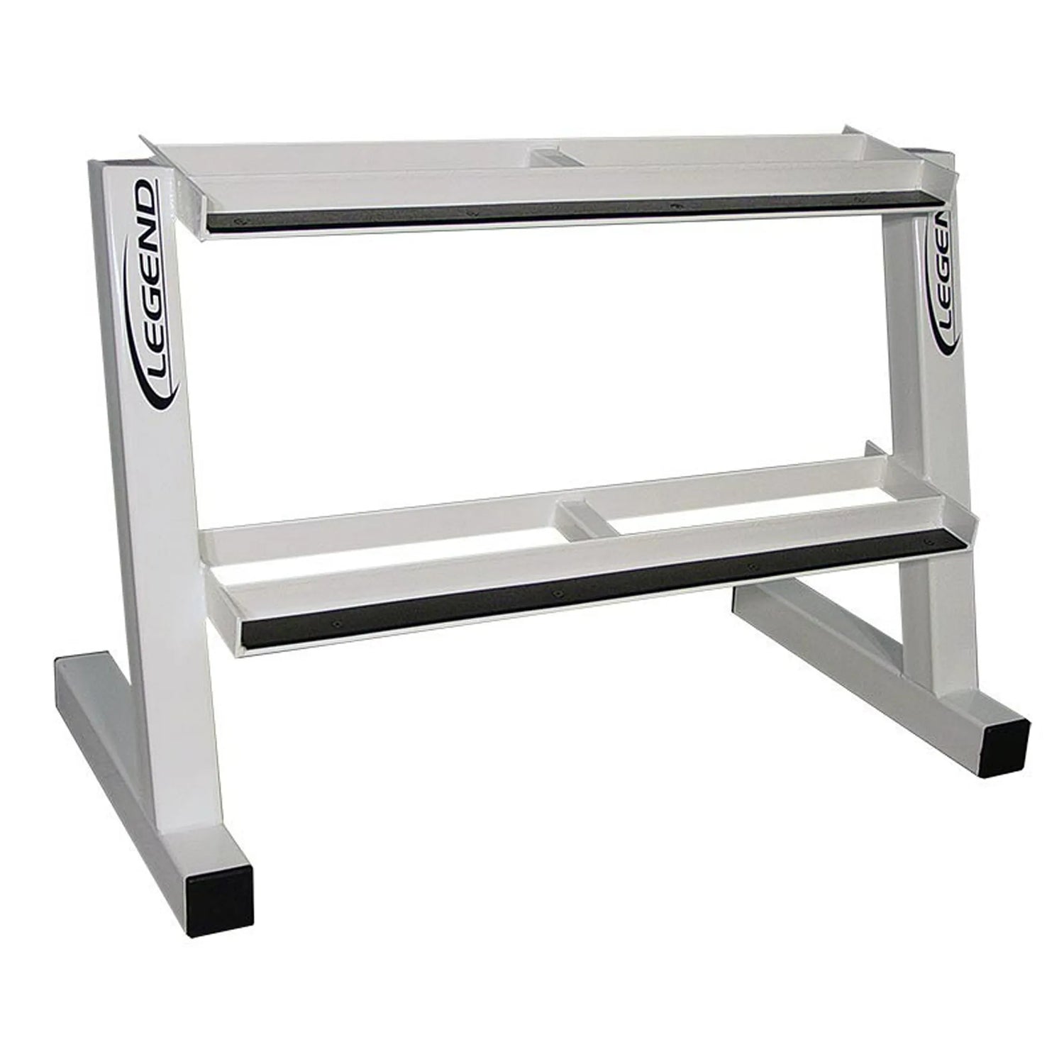 White dumbbell storage rack on a white background