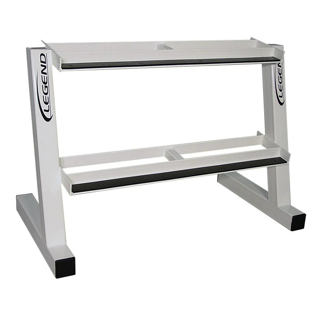 White dumbbell storage rack on a white background