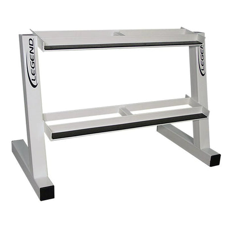 White dumbbell storage rack on a white background