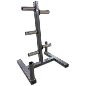 A silver weight plate storage rack on a white background