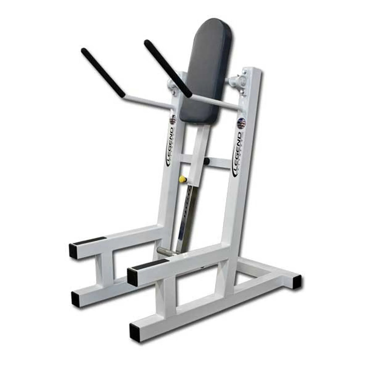 Gym machine with adjustable seat on a white background