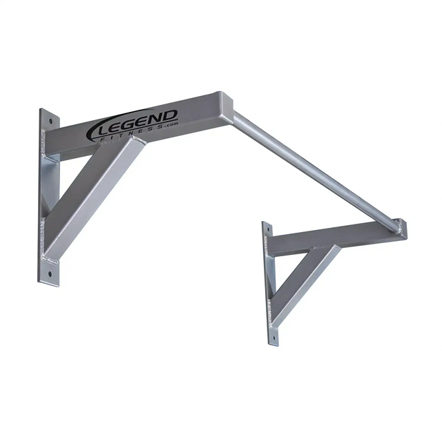 Metal wall-mounted pull-up bar with 'Legend Fitness' branding on a white background