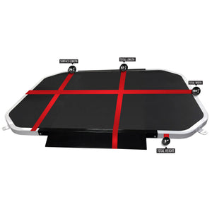 A rubber lifting platform with red measurements markings on a white background