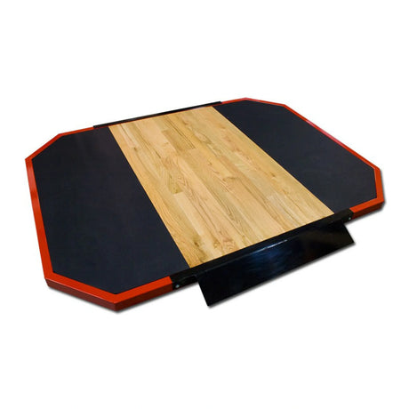 Wooden platform with black sides on a white background