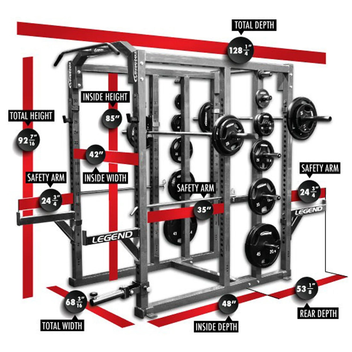 Weight rack with labeled dimensions on a white background