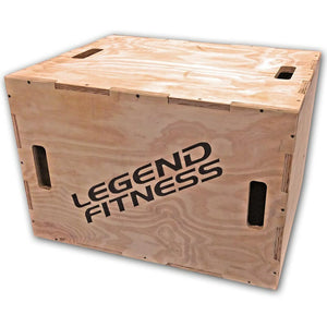 Wooden fitness box with 'Legend Fitness' branding on a white background