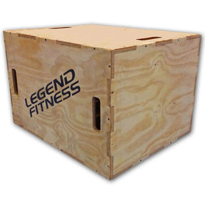 Wooden fitness box with 'Legend Fitness' branding on a white background