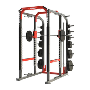 Legend power rack with weight plates on a white background