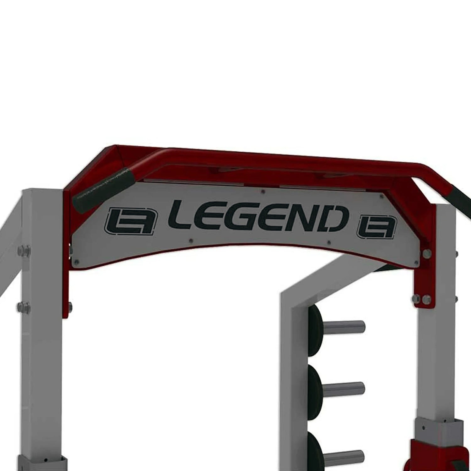 A name plate on a half rack with 'LEGEND' branding on a white background