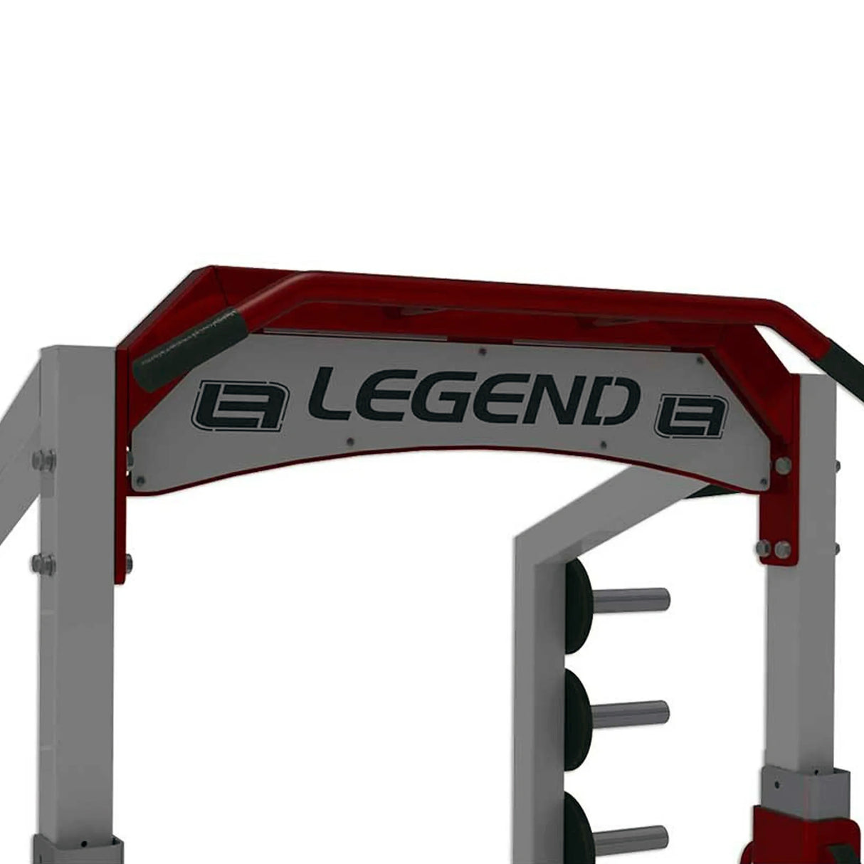 A name plate on a half rack with 'LEGEND' branding on a white background