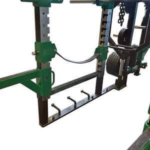 Green and black weightlifting rack on a white background