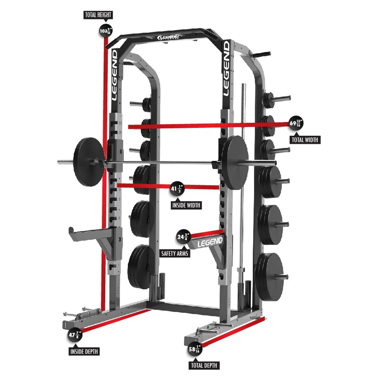 Weight rack with measurement details on a white background