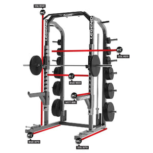 Weight rack with measurement details on a white background