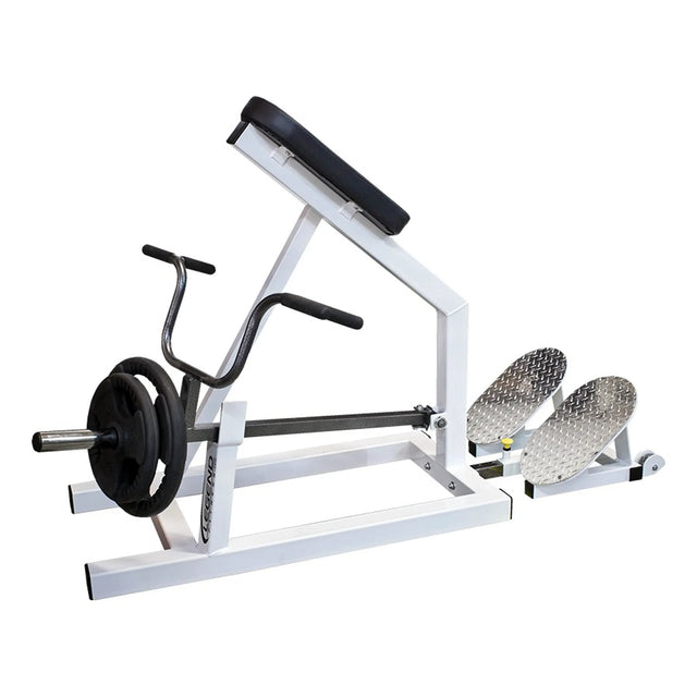 An incline lever row gym machine on a white background