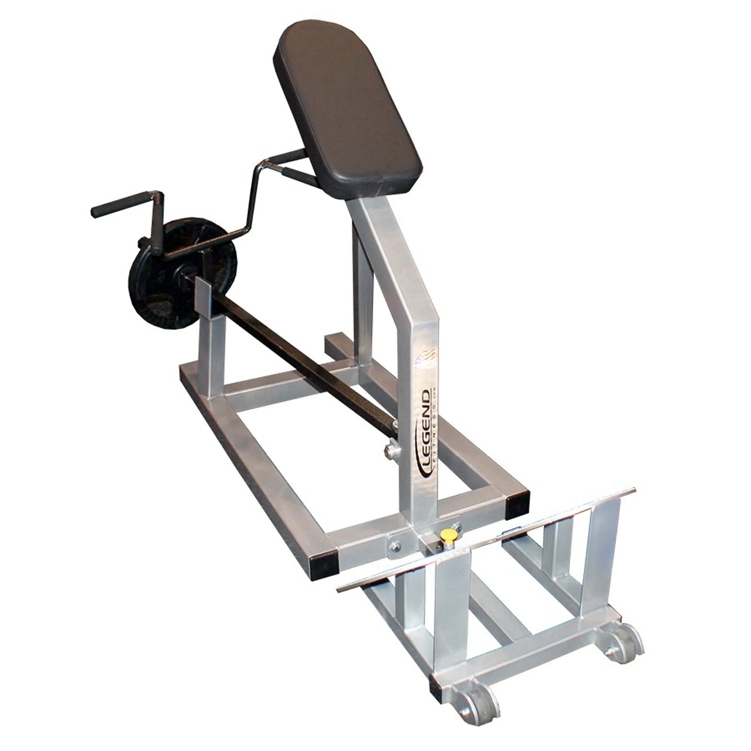 An incline lever row gym machine on a white background