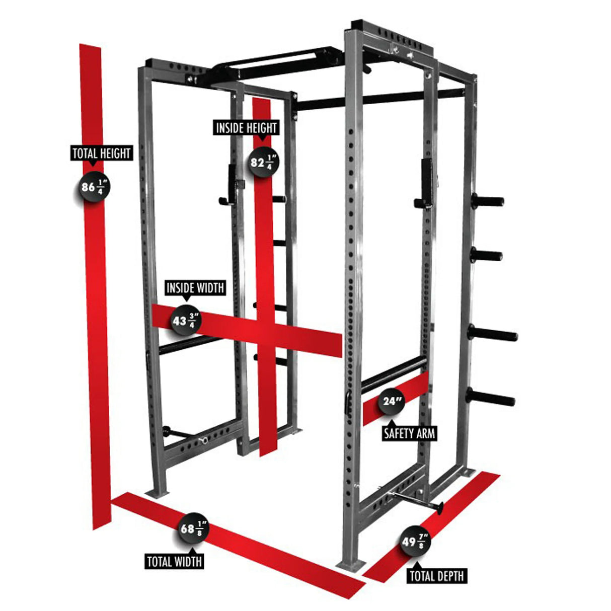 Power rack with measurement labels on a white background