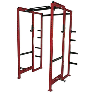 Red power rack on a white background