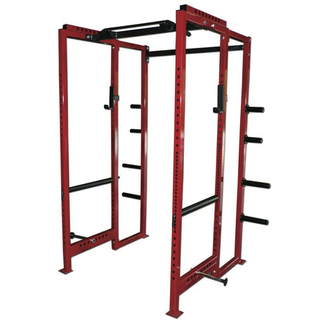 Red power rack on a white background