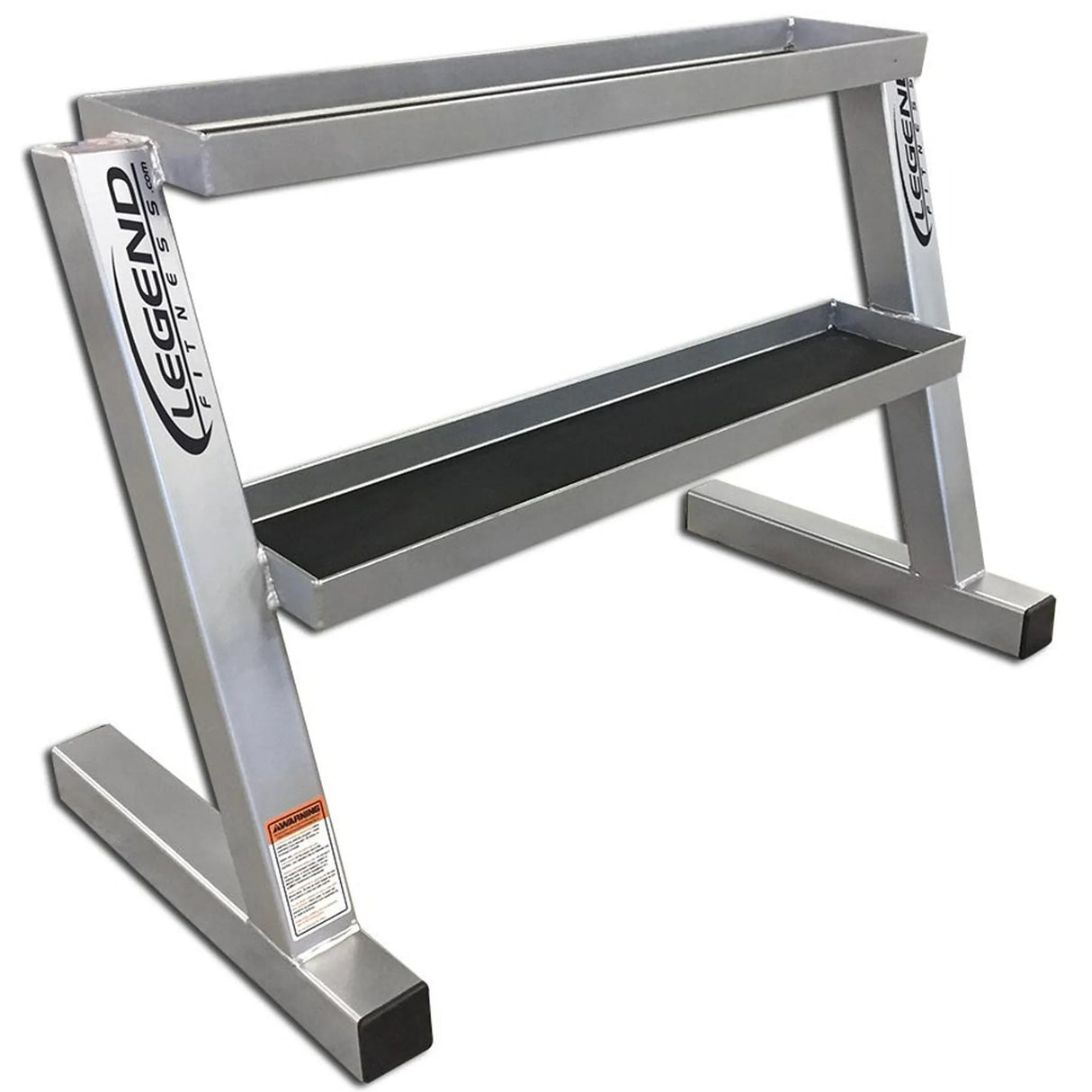 Silver two-tier storage rack on a white background
