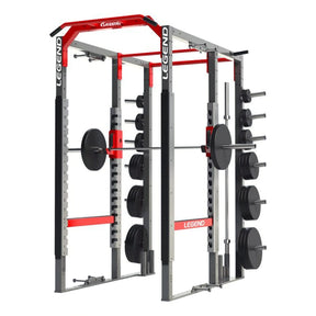 Legend power rack with weight plates on a white background
