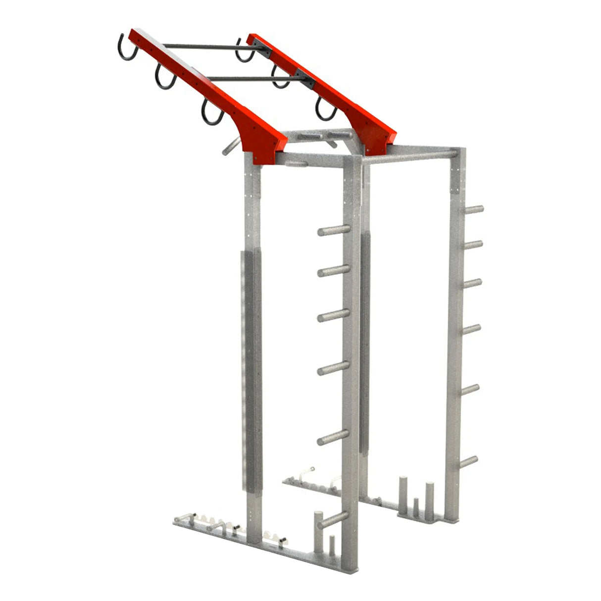 A ladder attachment connected to the top of a Legend Fitness weight lifting cage