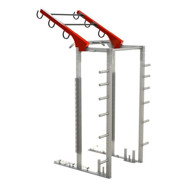 A ladder attachment connected to the top of a Legend Fitness weight lifting cage