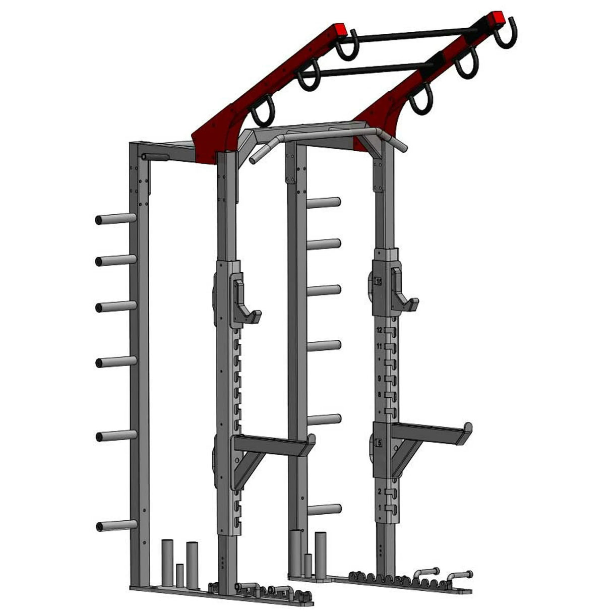 A ladder attachment connected to the top of a Legend Fitness weight lifting cage
